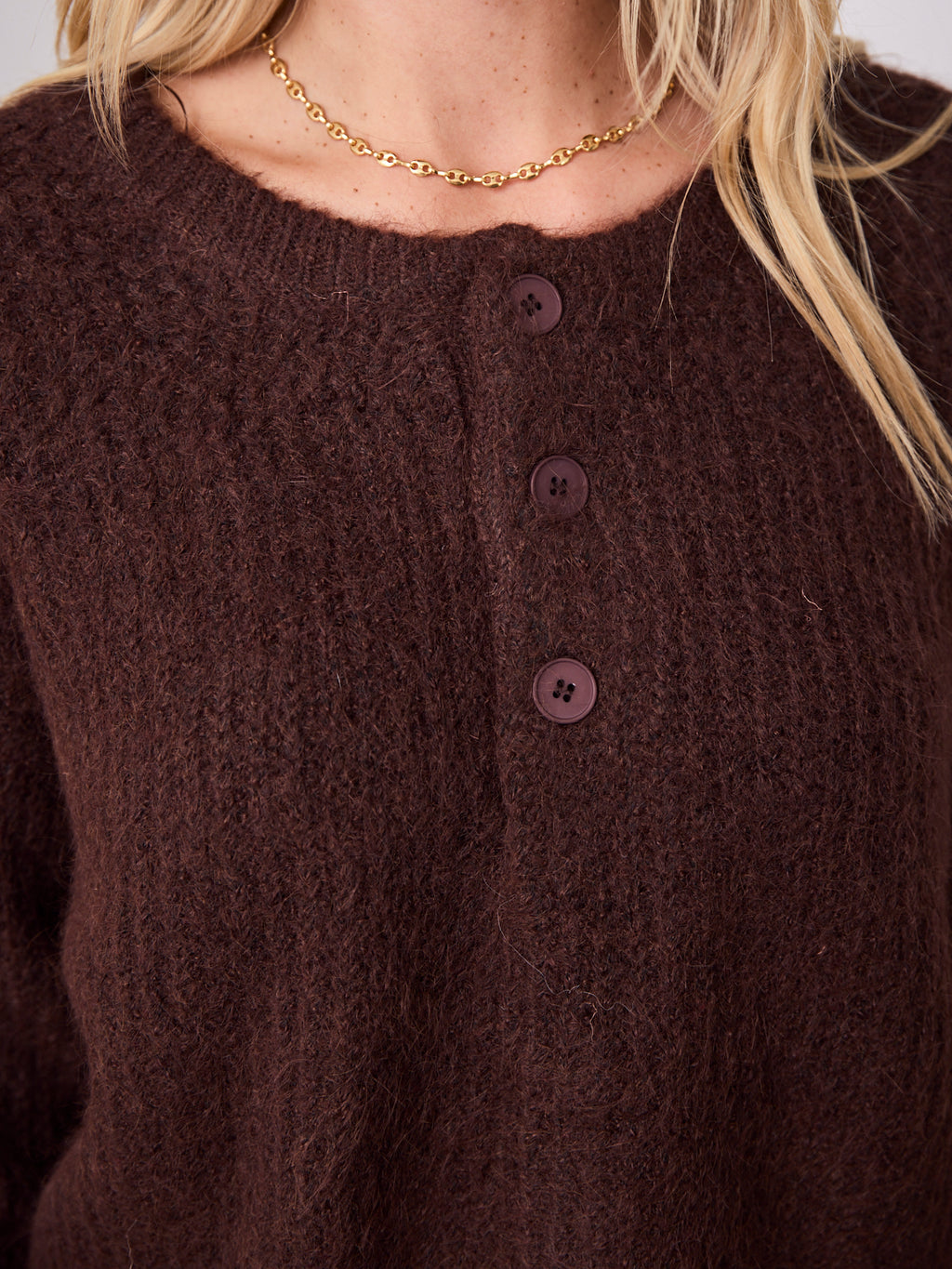 KIRA BUTTON KNIT - CHOCOLATE