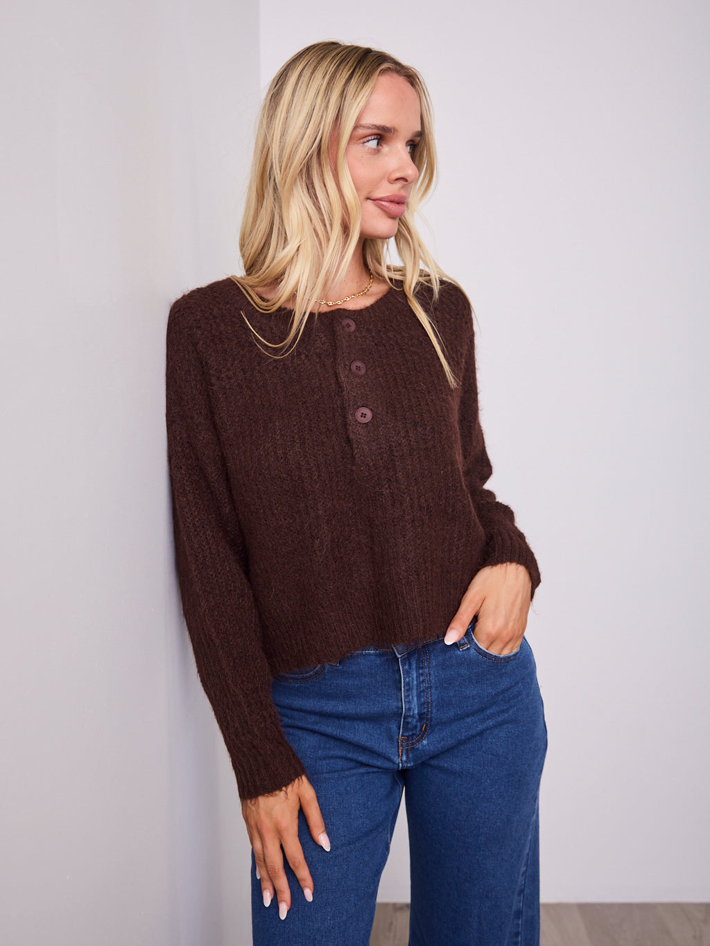 KIRA BUTTON KNIT - CHOCOLATE