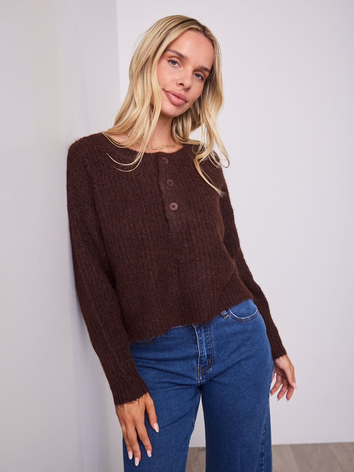 KIRA BUTTON KNIT - CHOCOLATE