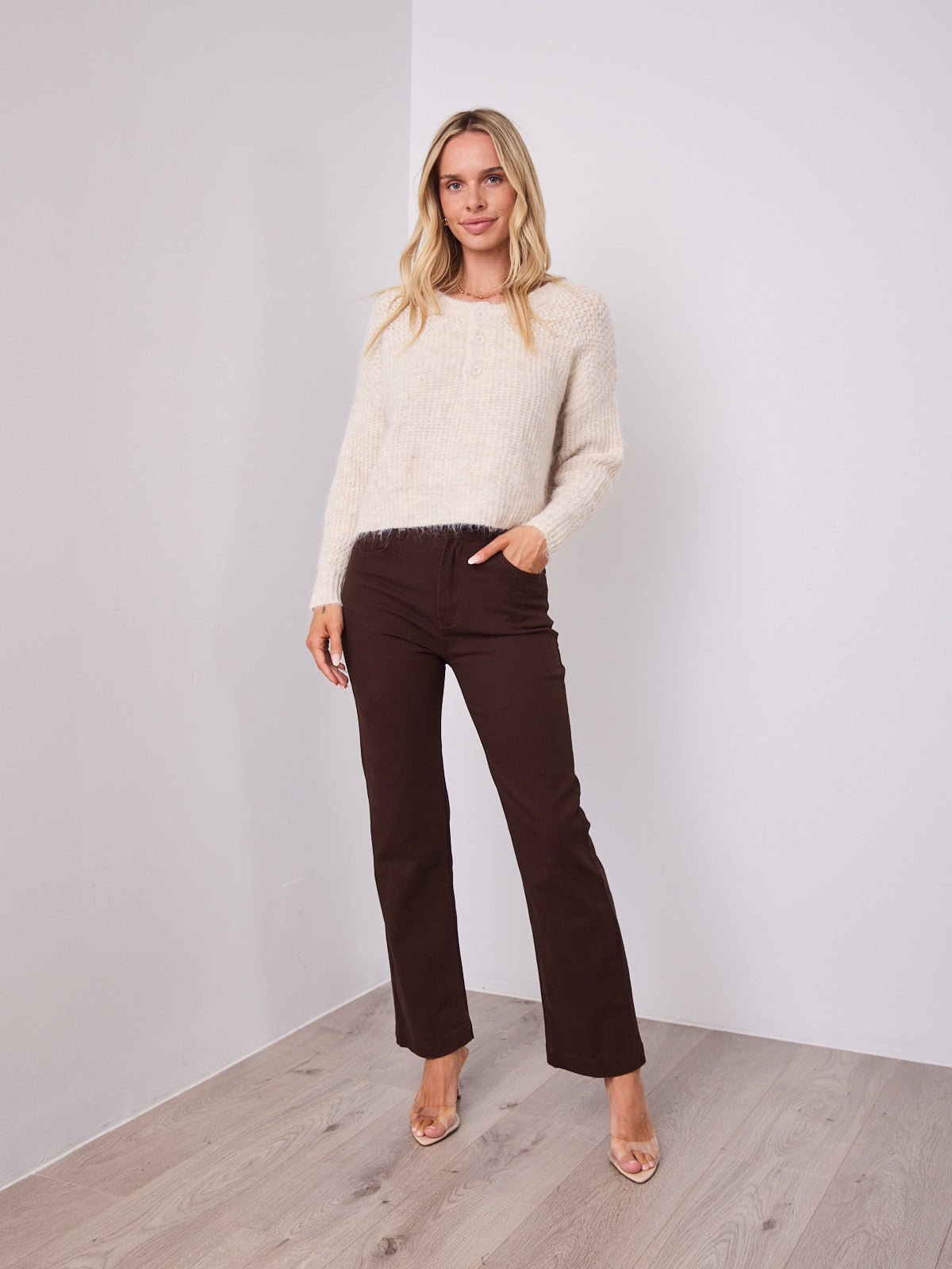 KIRA BUTTON KNIT - LIGHT BEIGE