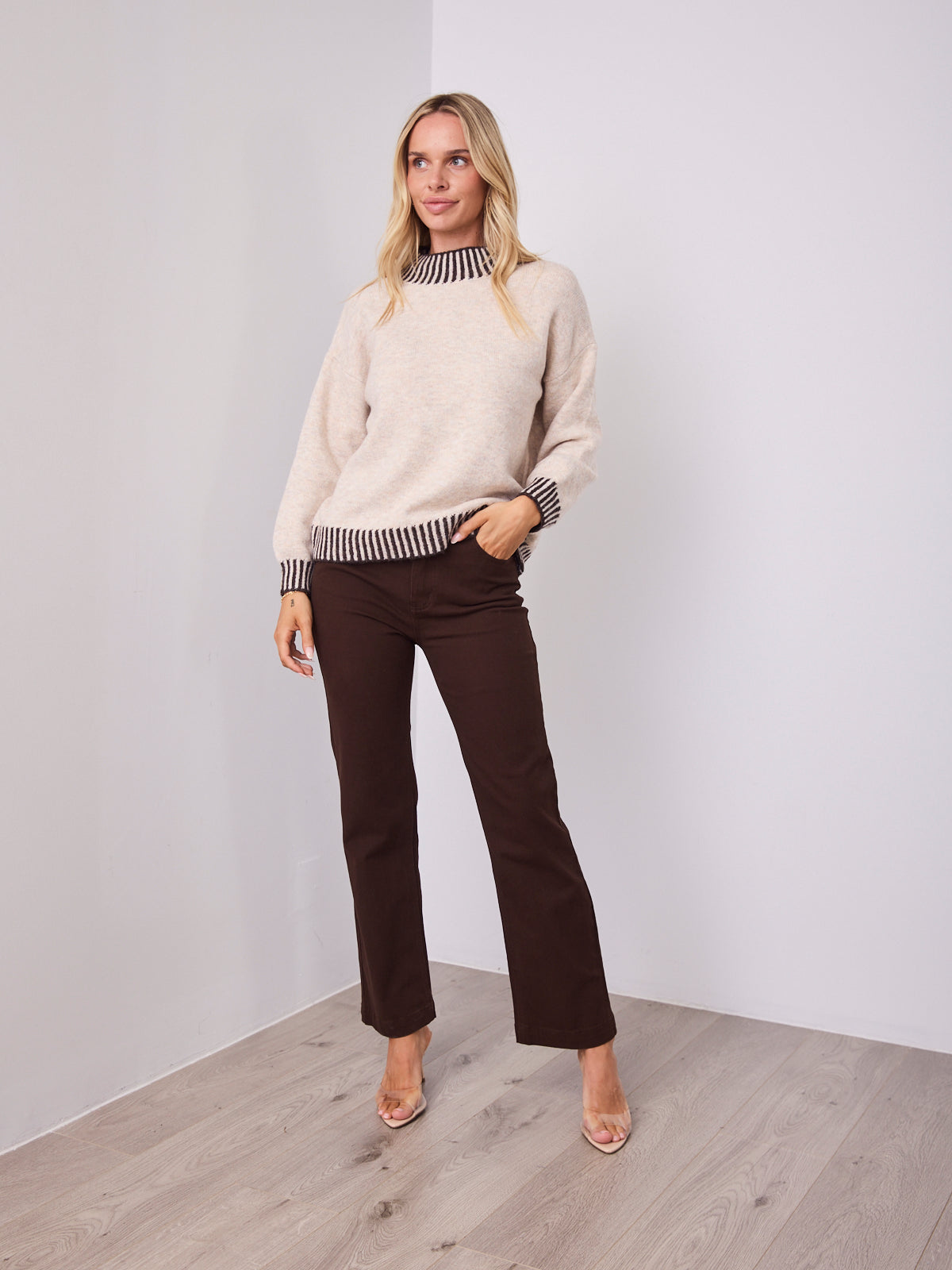 BESSIE STITCH KNIT - LATTE/CHOCOLATE
