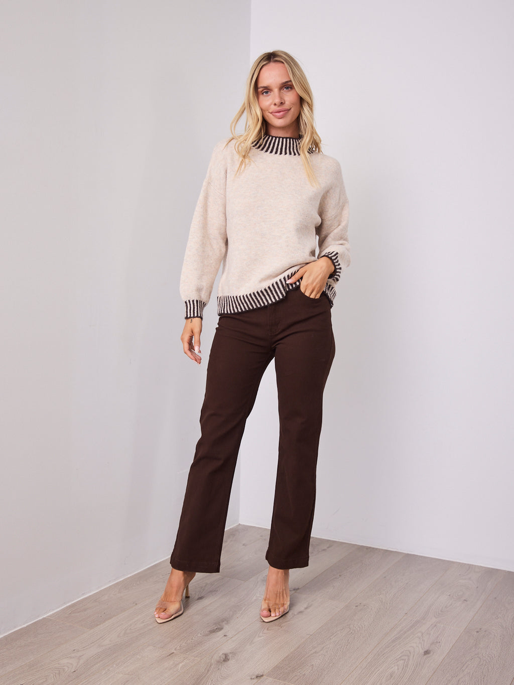 BESSIE STITCH KNIT - LATTE/CHOCOLATE