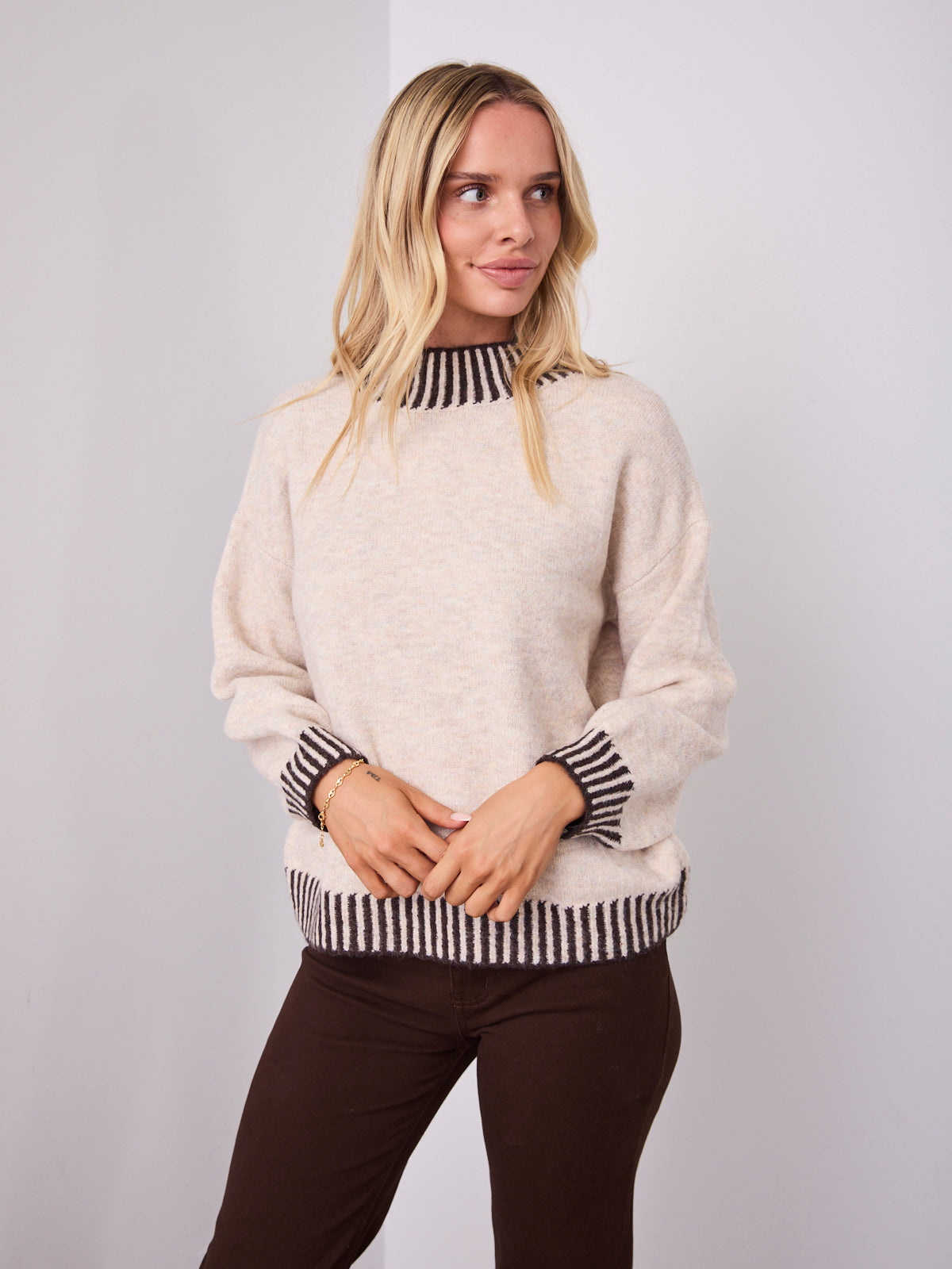 BESSIE STITCH KNIT - LATTE/CHOCOLATE