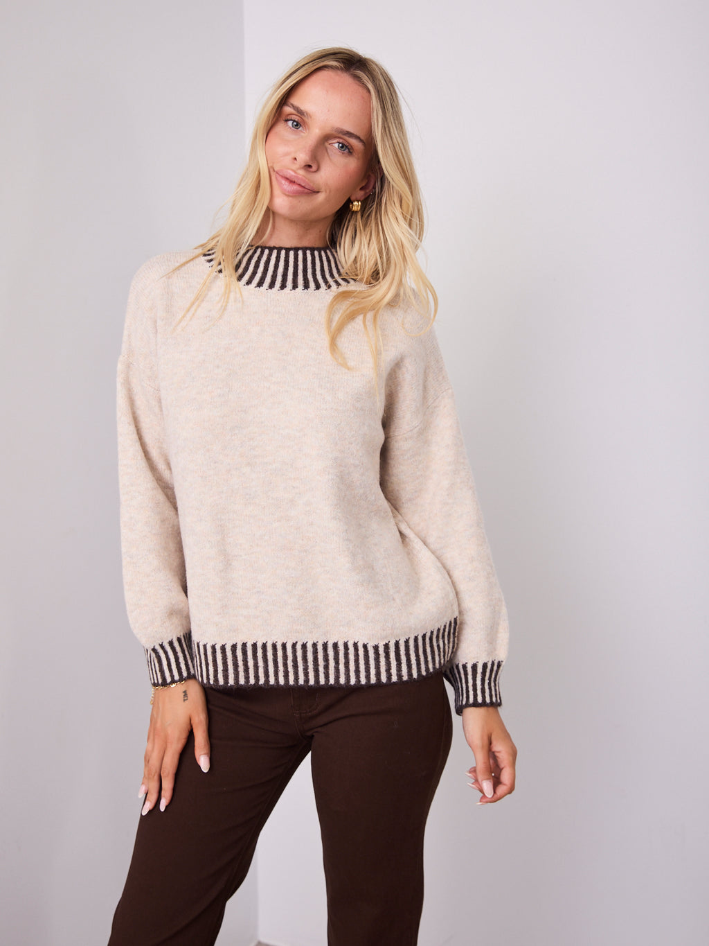 BESSIE STITCH KNIT - LATTE/CHOCOLATE
