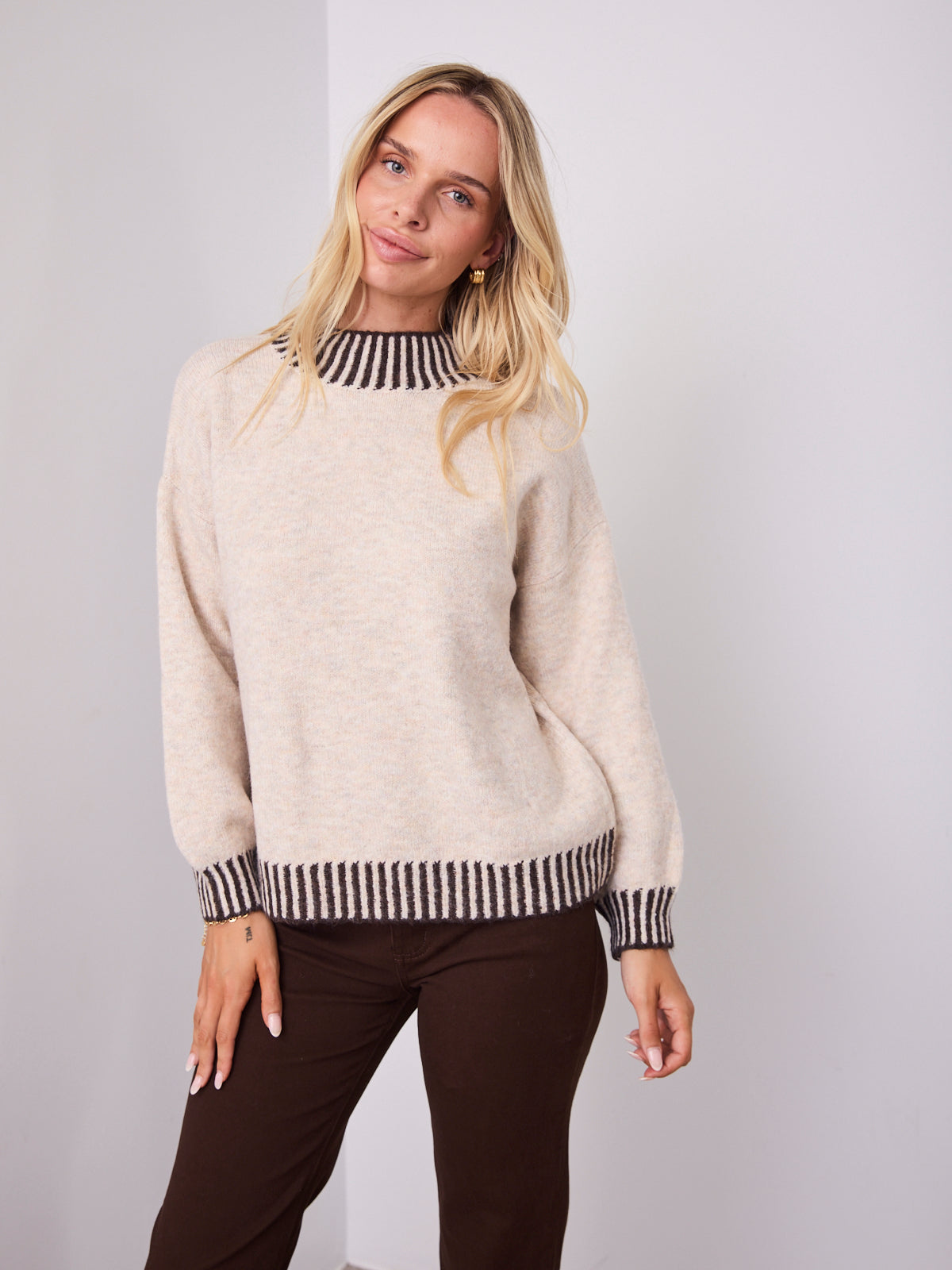 BESSIE STITCH KNIT - LATTE/CHOCOLATE