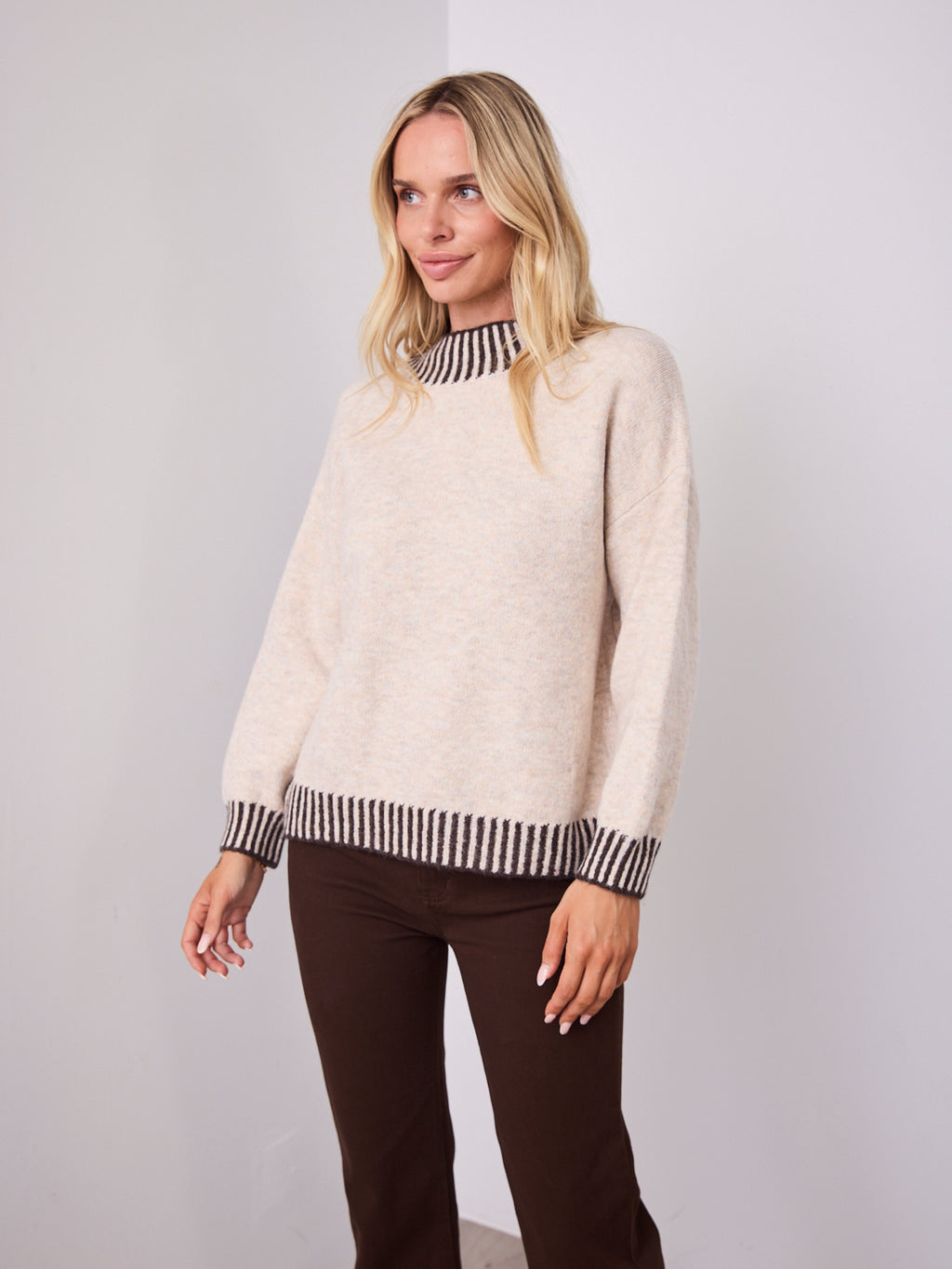 BESSIE STITCH KNIT - LATTE/CHOCOLATE