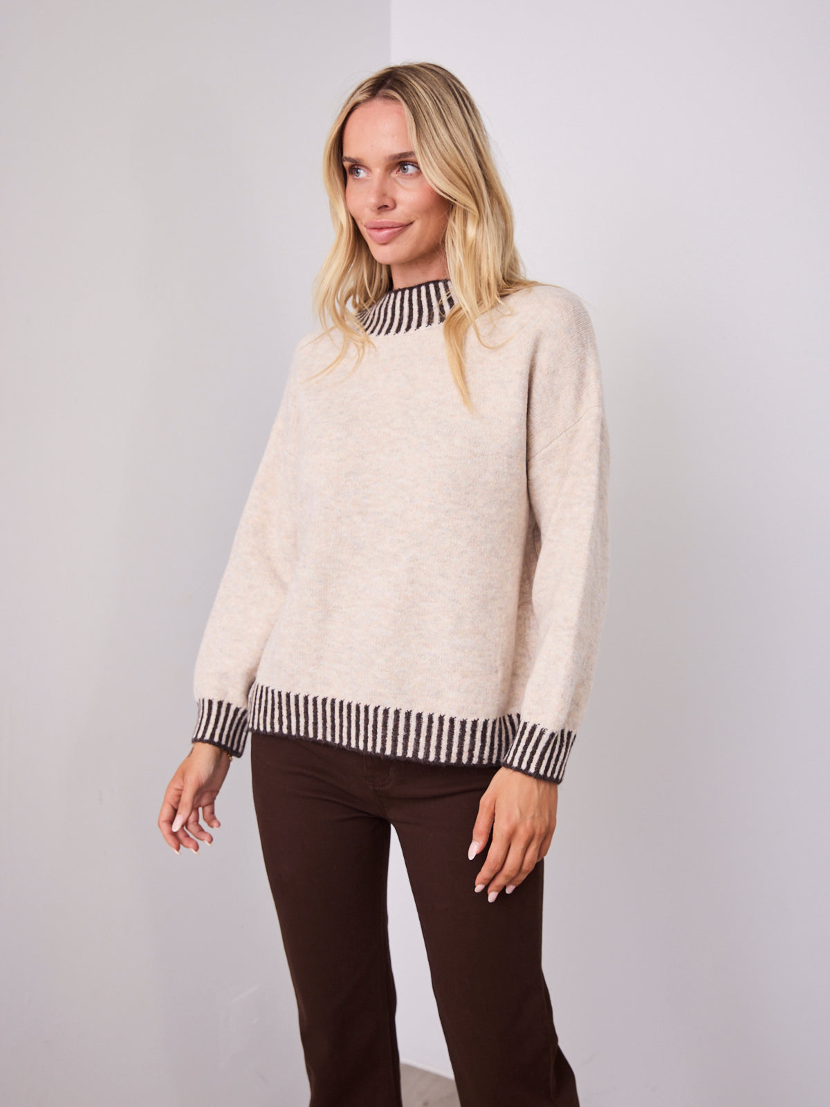 BESSIE STITCH KNIT - LATTE/CHOCOLATE