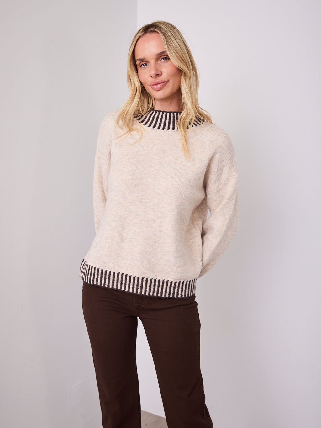 BESSIE STITCH KNIT - LATTE/CHOCOLATE