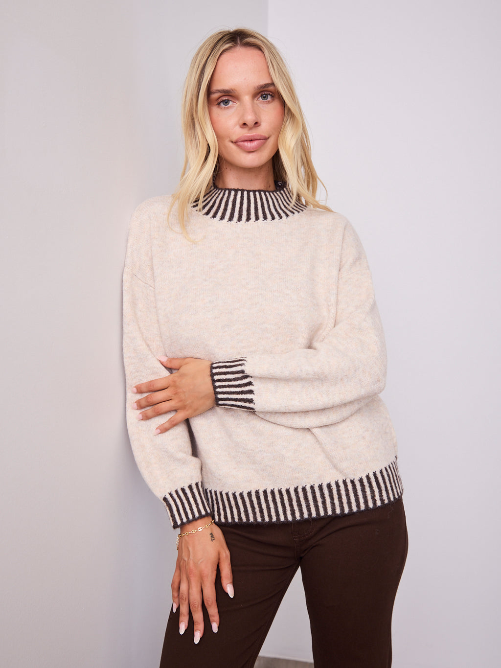 BESSIE STITCH KNIT - LATTE/CHOCOLATE
