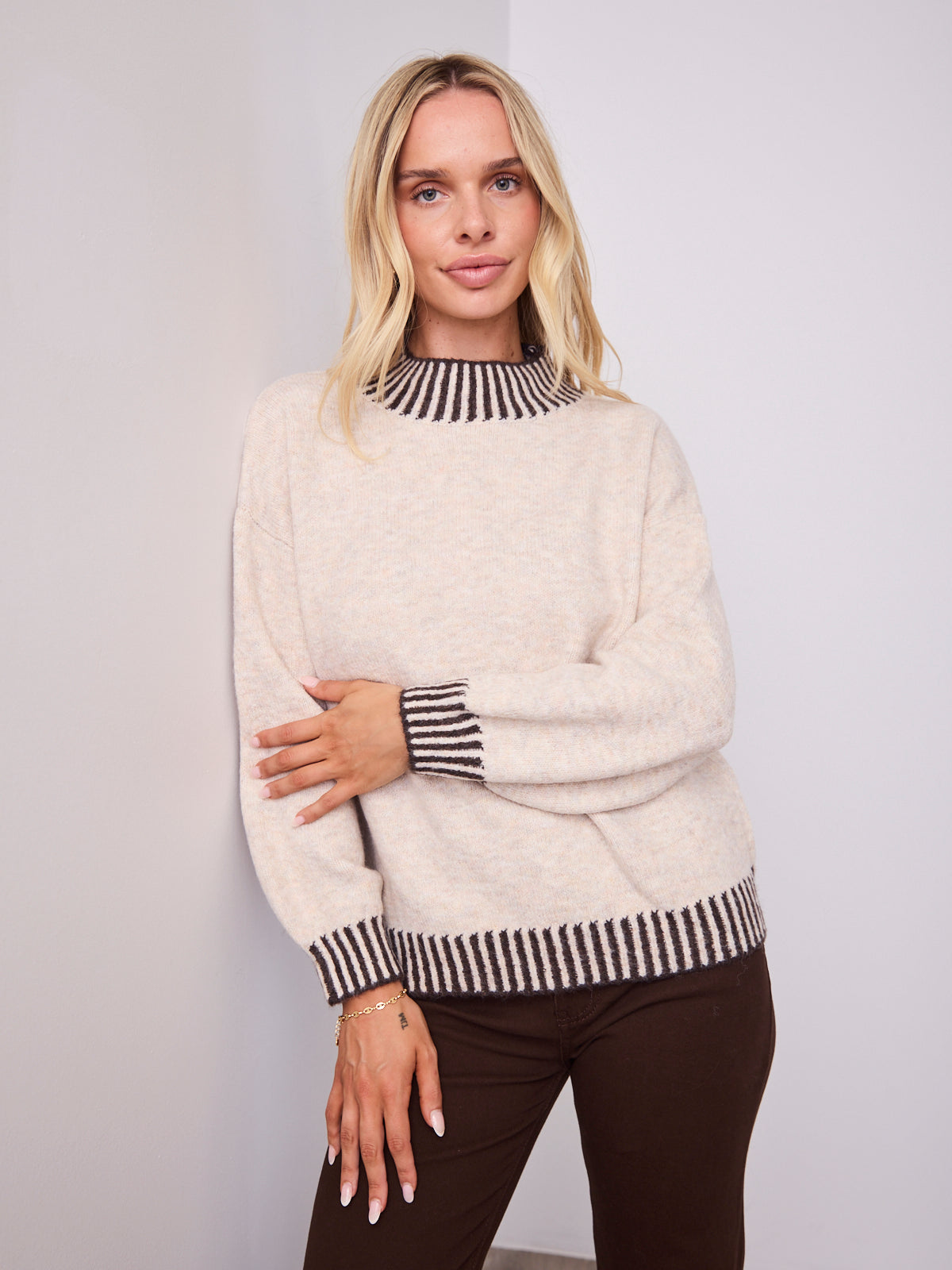 BESSIE STITCH KNIT - LATTE/CHOCOLATE