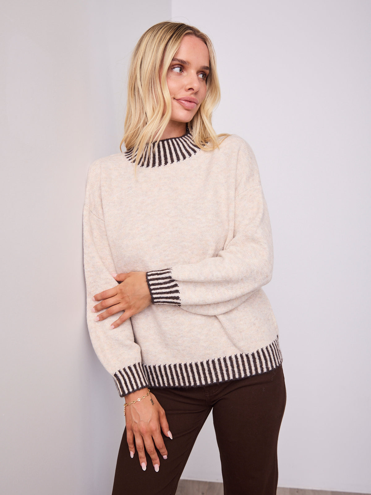BESSIE STITCH KNIT - LATTE/CHOCOLATE