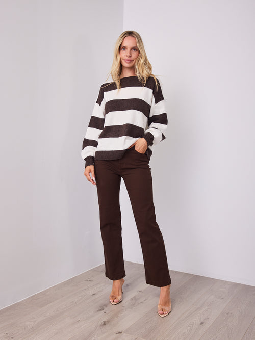ANITA BLOCK STRIPE KNIT - CHOCOLATE/WHITE