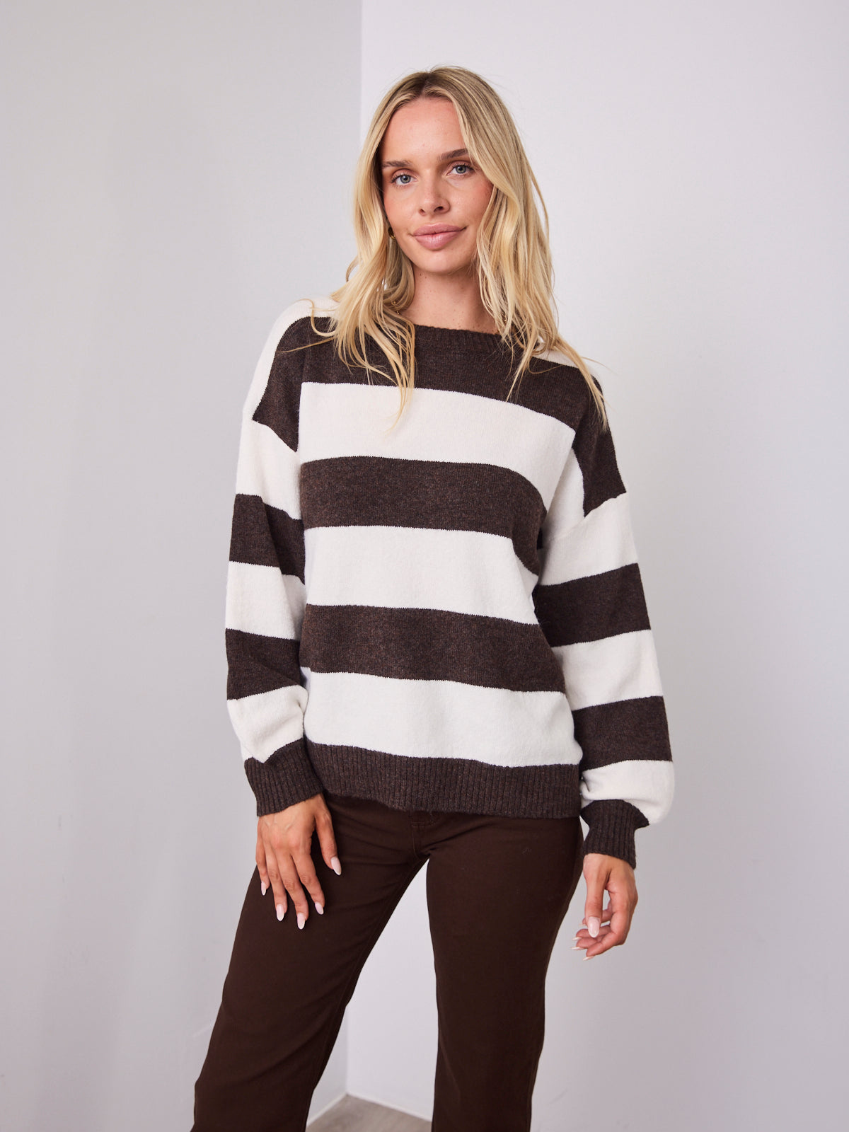 ANITA BLOCK STRIPE KNIT - CHOCOLATE/WHITE