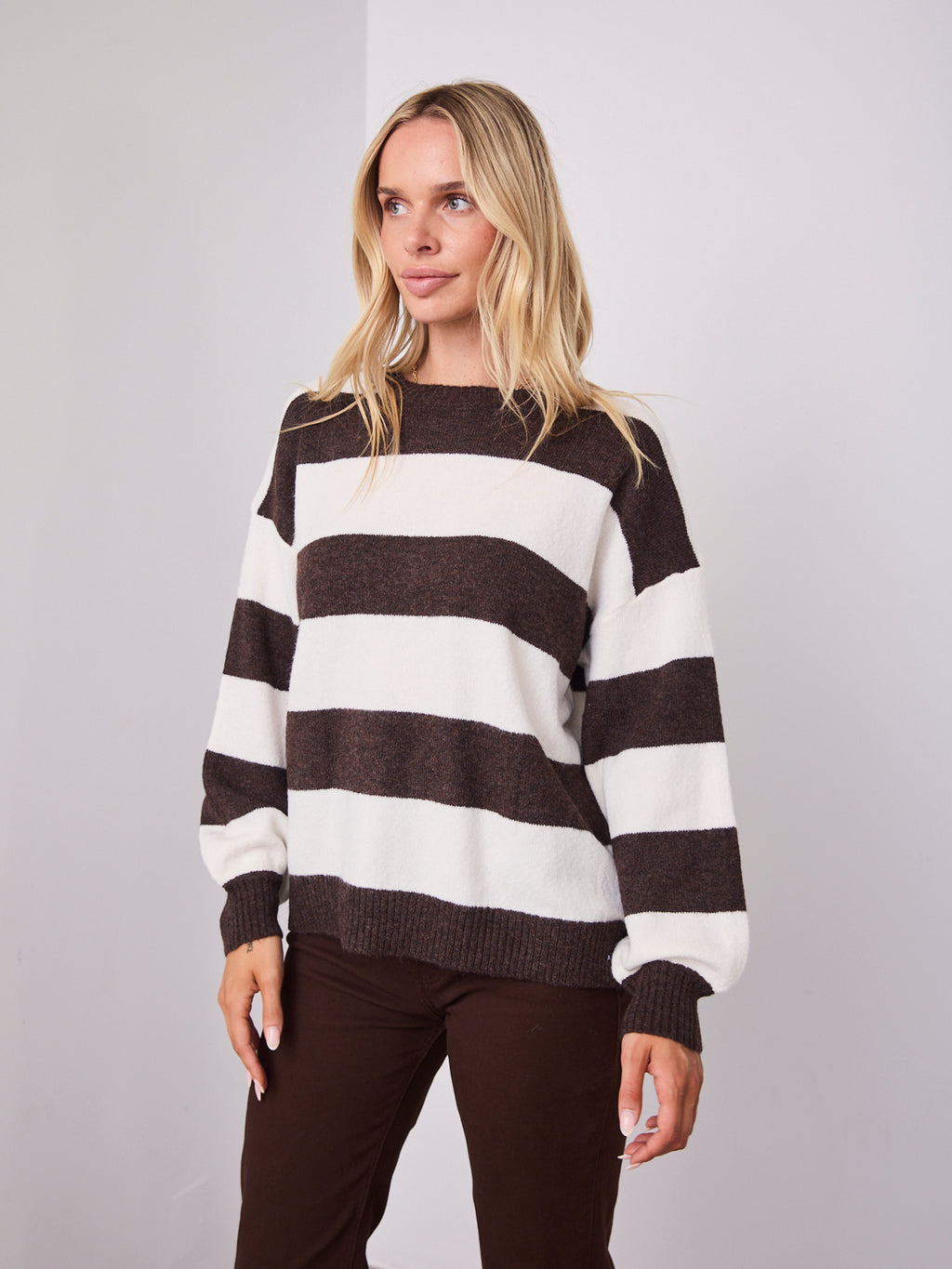 ANITA BLOCK STRIPE KNIT - CHOCOLATE/WHITE