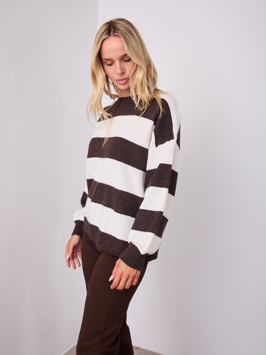 ANITA BLOCK STRIPE KNIT - CHOCOLATE/WHITE
