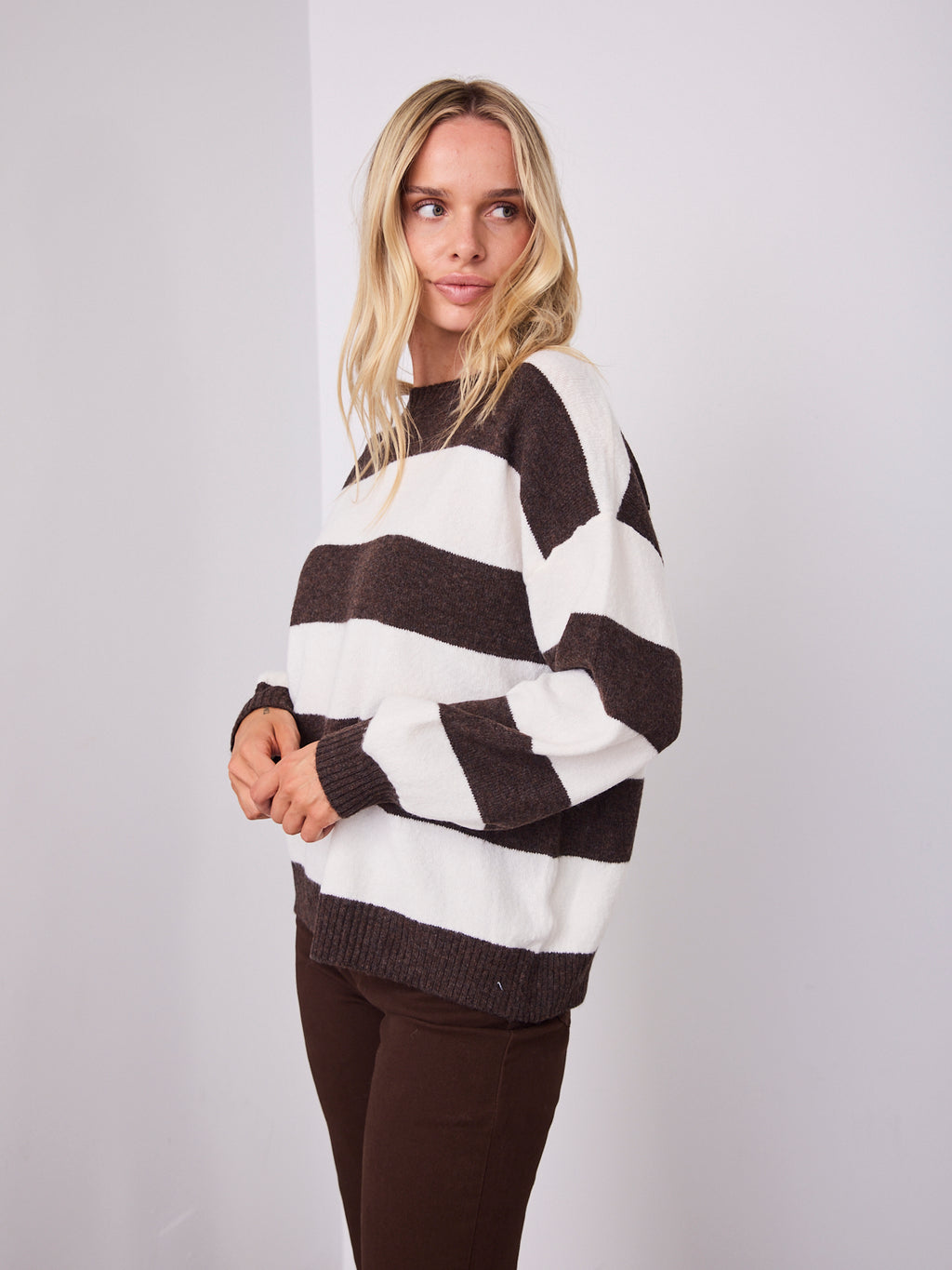 ANITA BLOCK STRIPE KNIT - CHOCOLATE/WHITE