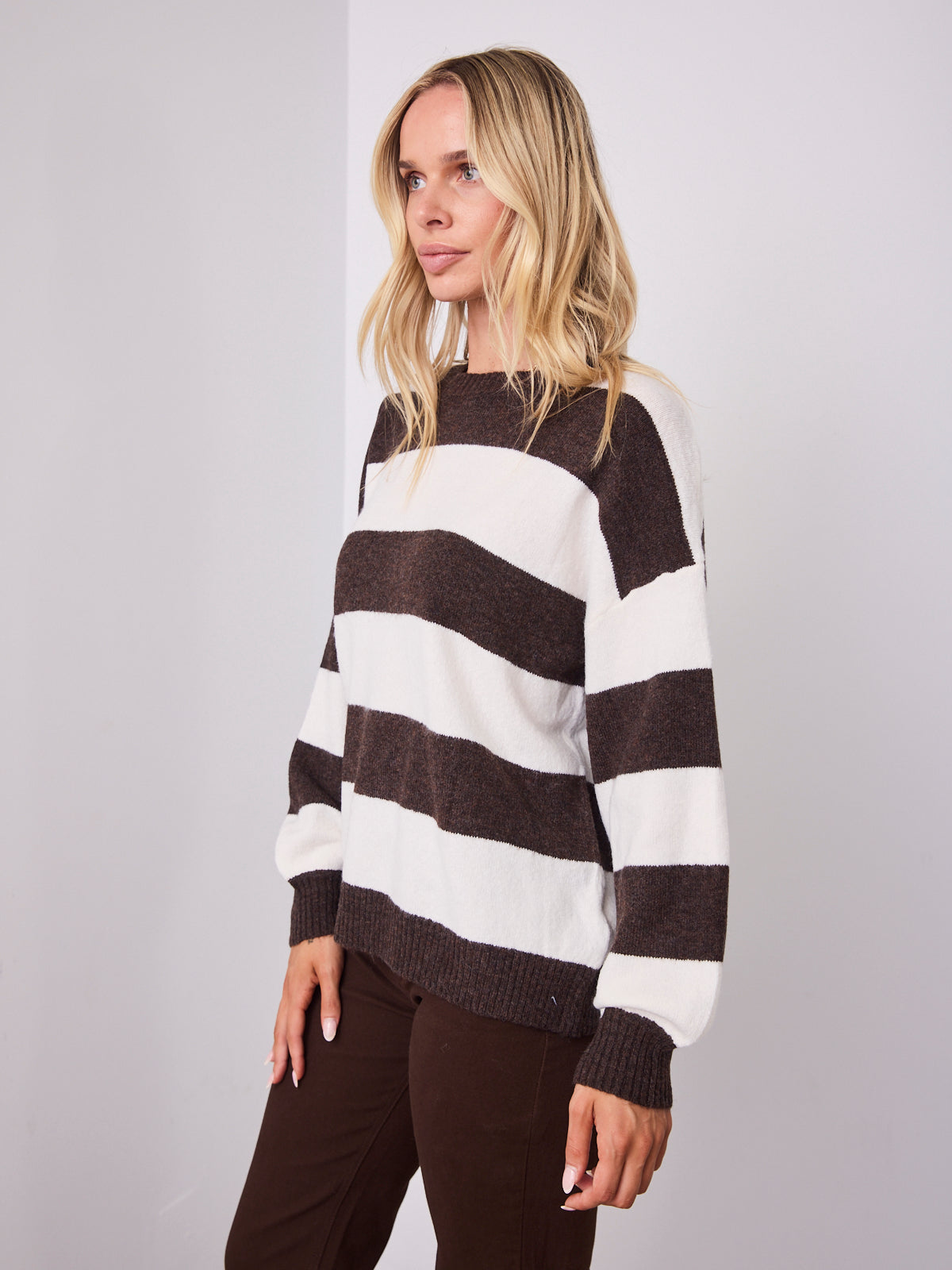 ANITA BLOCK STRIPE KNIT - CHOCOLATE/WHITE