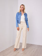 LEO ZIP DENIM JACKET - MID BLUE