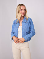 LEO ZIP DENIM JACKET - MID BLUE