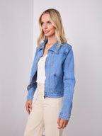 LEO ZIP DENIM JACKET - MID BLUE