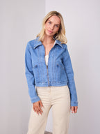 LEO ZIP DENIM JACKET - MID BLUE