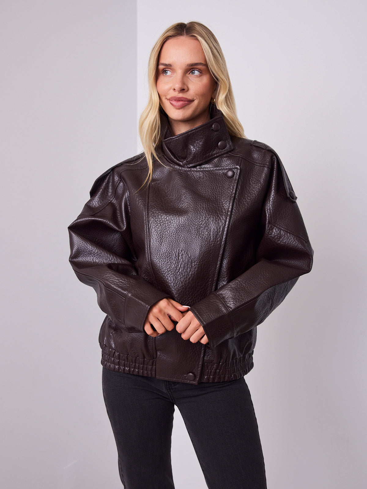 REBEL PU JACKET - CHOCOLATE