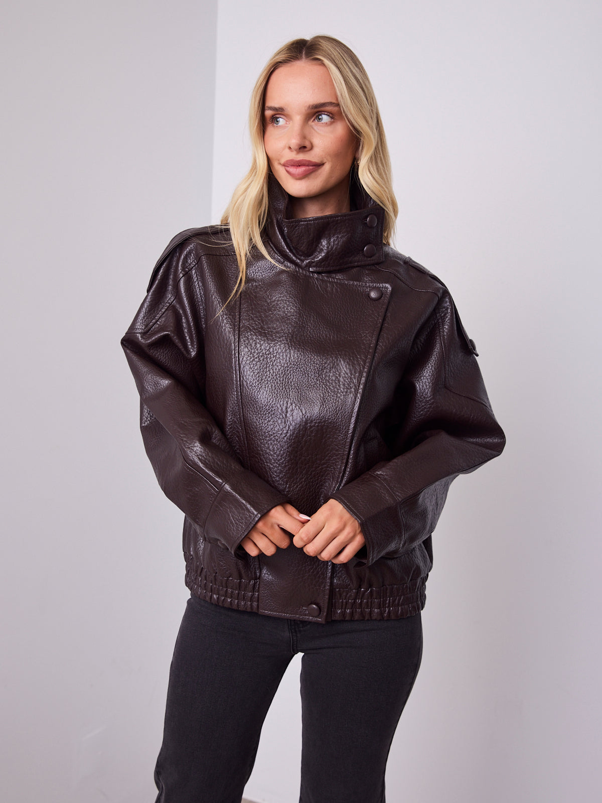 REBEL PU JACKET - CHOCOLATE