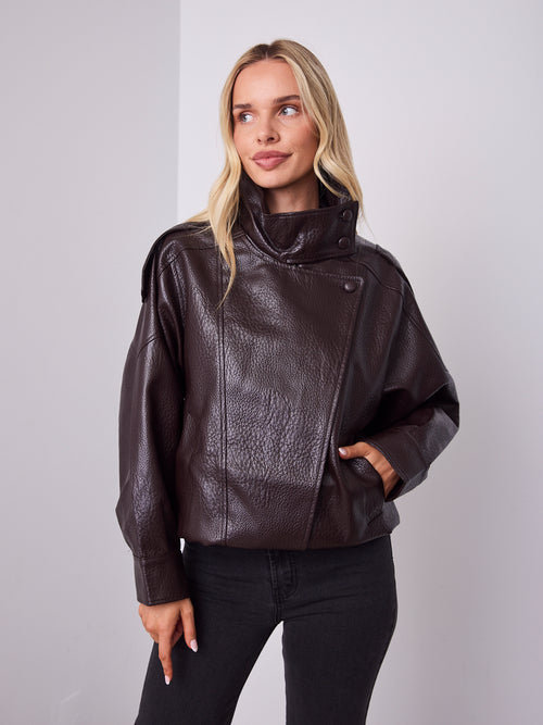 REBEL PU JACKET - CHOCOLATE