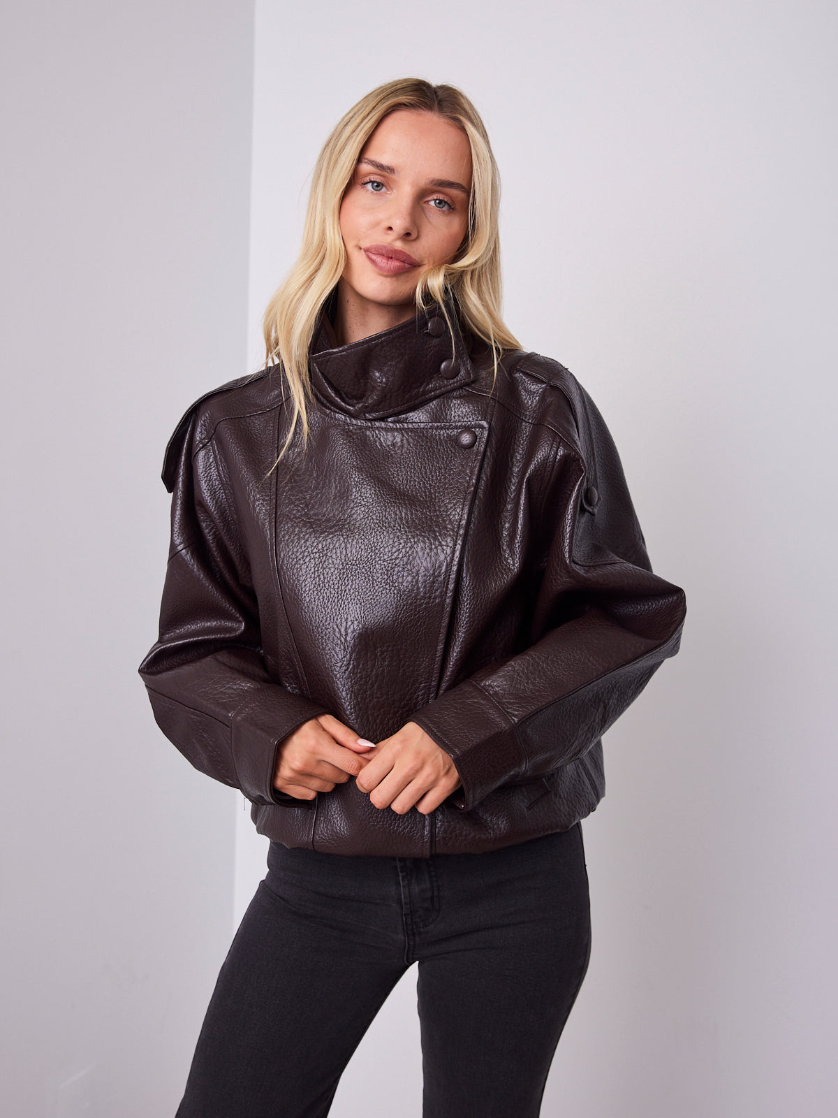 REBEL PU JACKET - CHOCOLATE