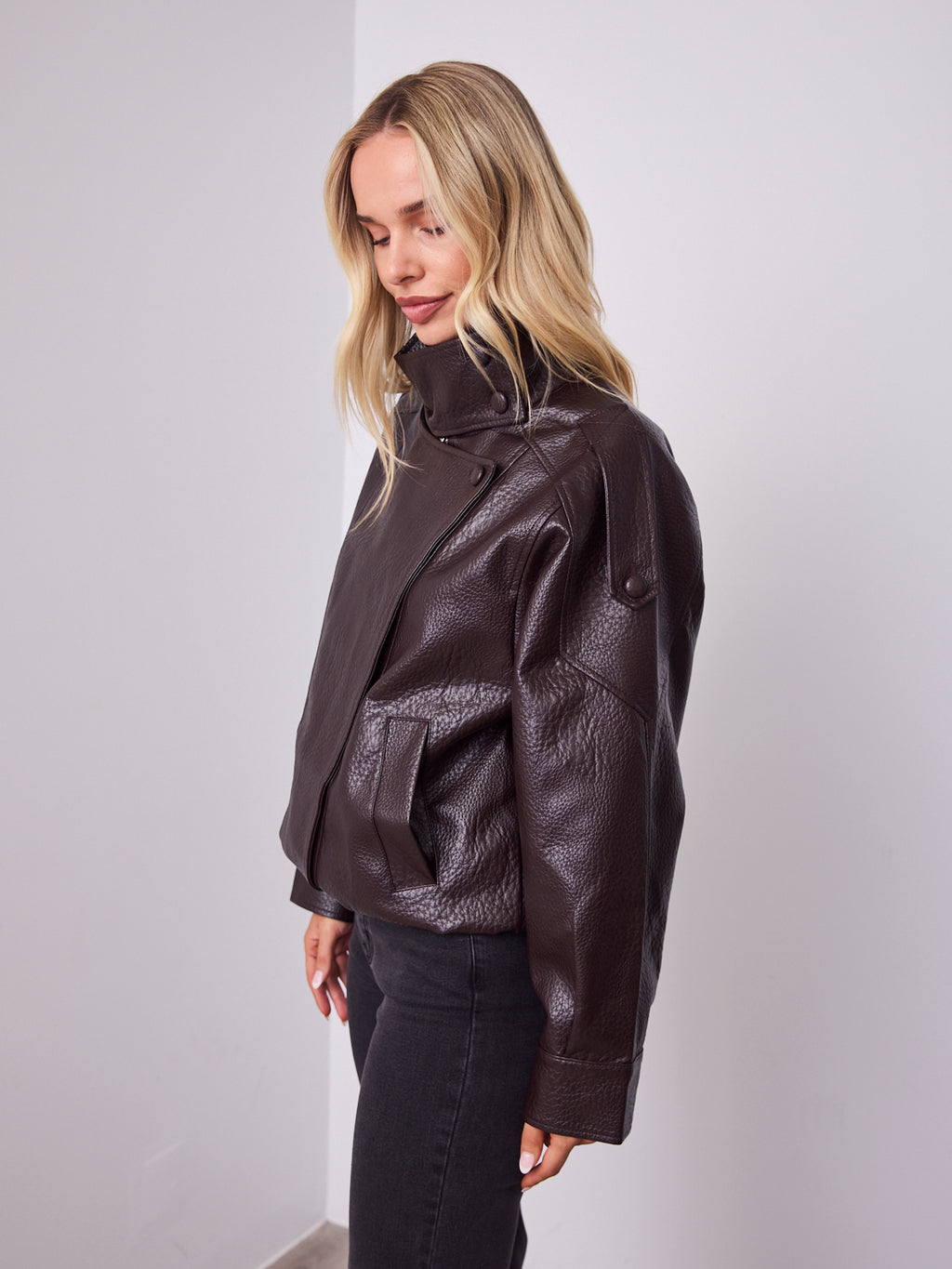 REBEL PU JACKET - CHOCOLATE