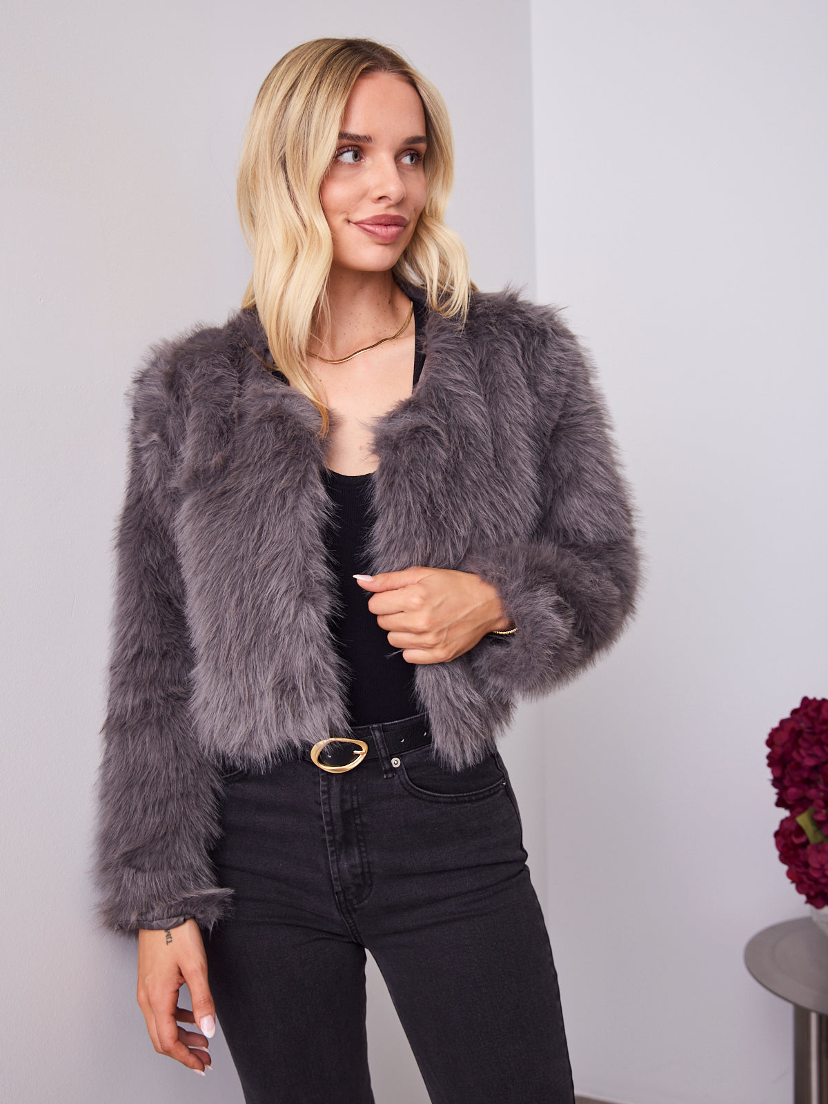 RUNE FAUX FUR JACKET - GREY