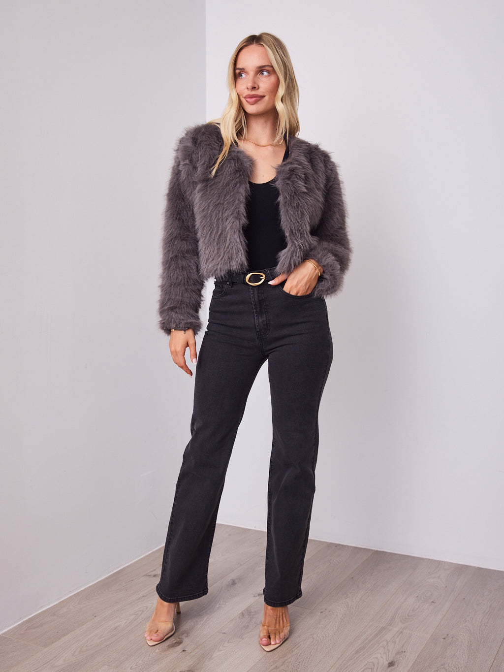 RUNE FAUX FUR JACKET - GREY