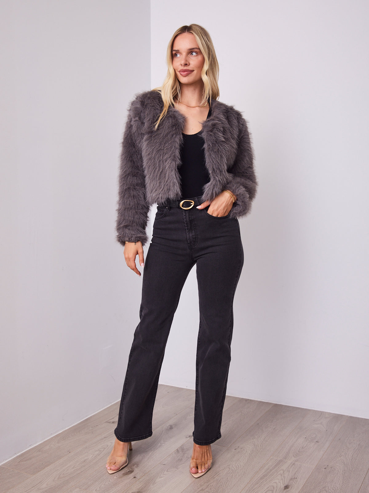 RUNE FAUX FUR JACKET - GREY