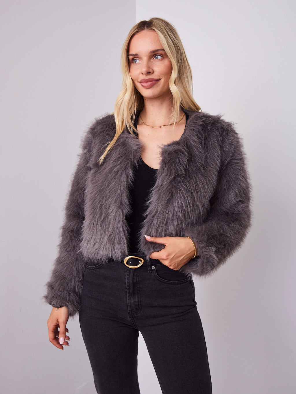 RUNE FAUX FUR JACKET - GREY