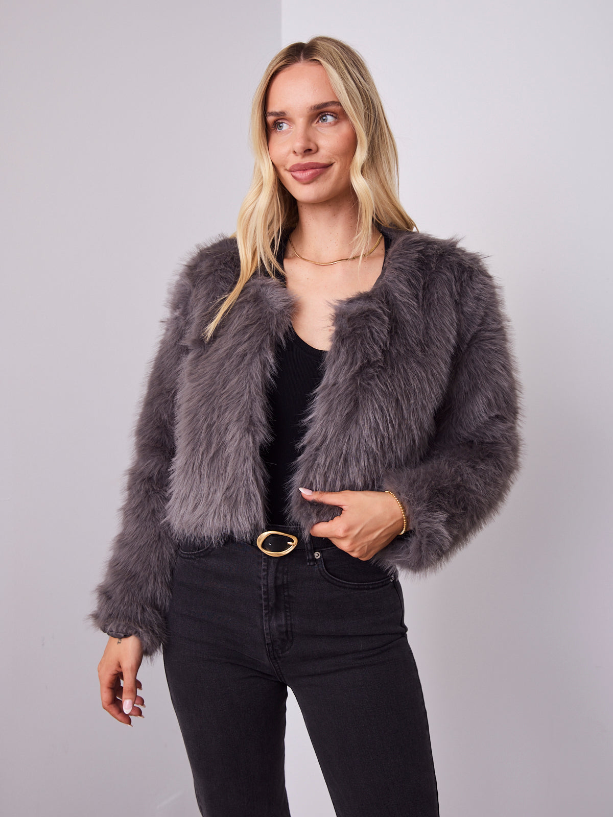 RUNE FAUX FUR JACKET - GREY