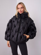 KYLIE PLAIT PUFFER JACKET - BLACK