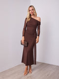 MONET LONG SLEEVE MAXI DRESS - CHOCOLATE