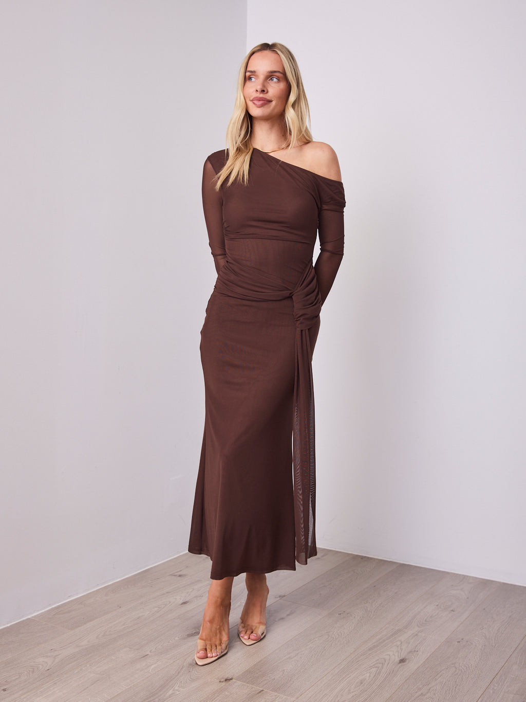 MONET LONG SLEEVE MAXI DRESS - CHOCOLATE