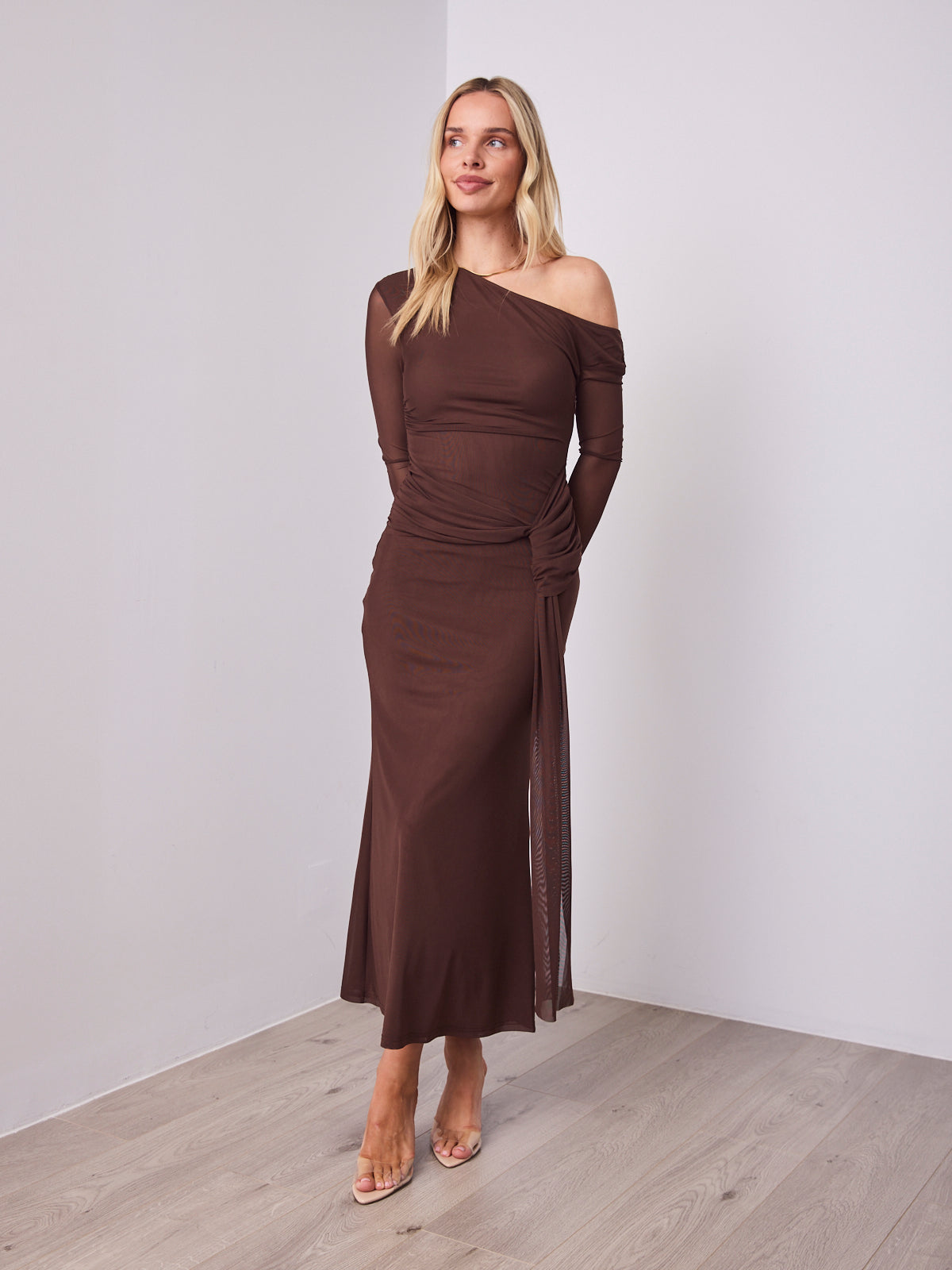 MONET LONG SLEEVE MAXI DRESS - CHOCOLATE