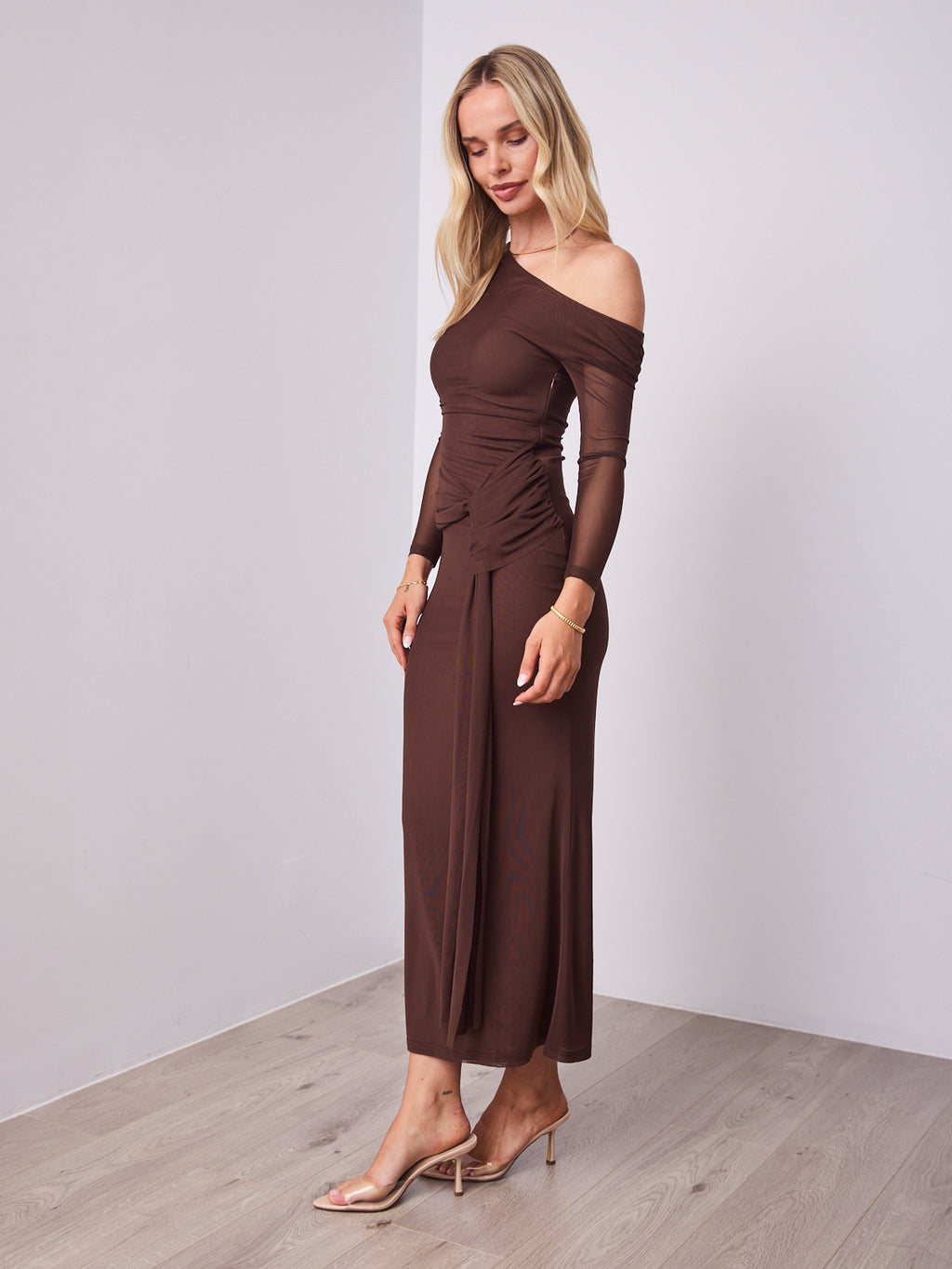 MONET LONG SLEEVE MAXI DRESS - CHOCOLATE