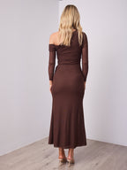 MONET LONG SLEEVE MAXI DRESS - CHOCOLATE