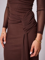 MONET LONG SLEEVE MAXI DRESS - CHOCOLATE