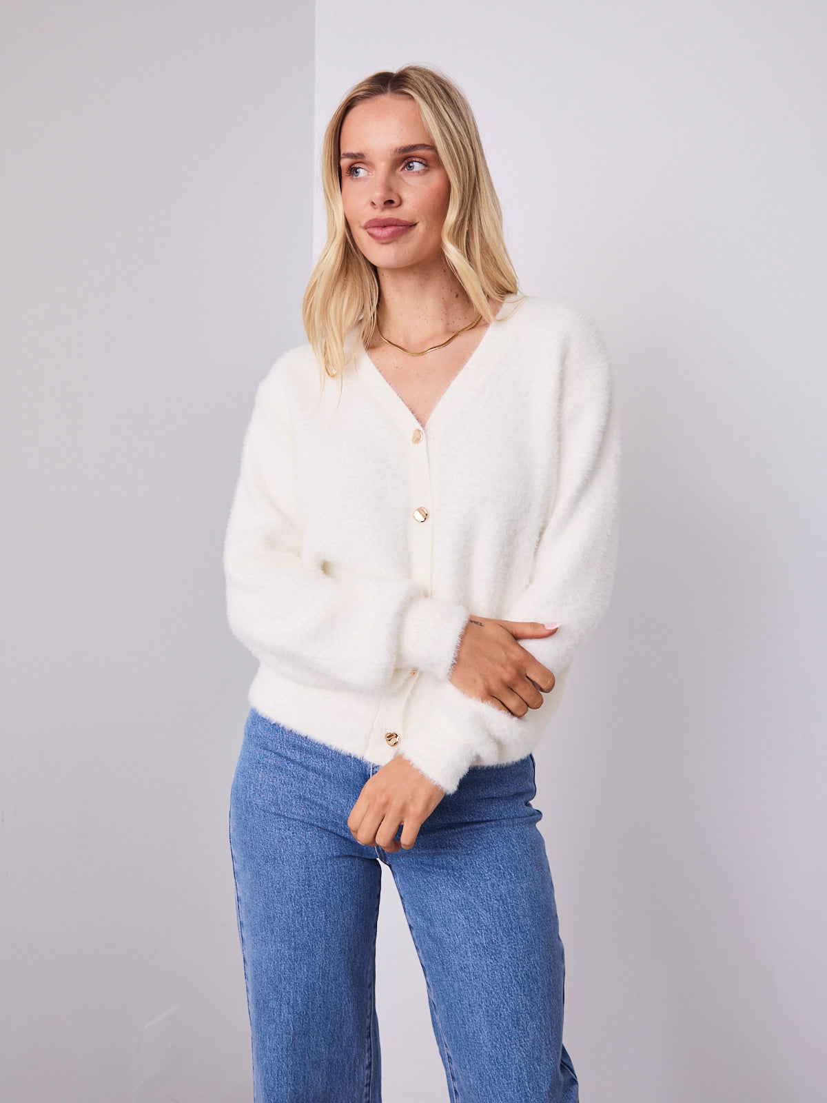MAVI FLUFFY CARDI - WHITE