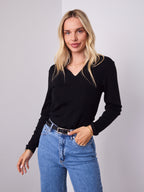 BLAIR V NECK KNIT TOP - BLACK