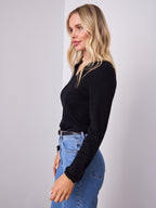 BLAIR V NECK KNIT TOP - BLACK