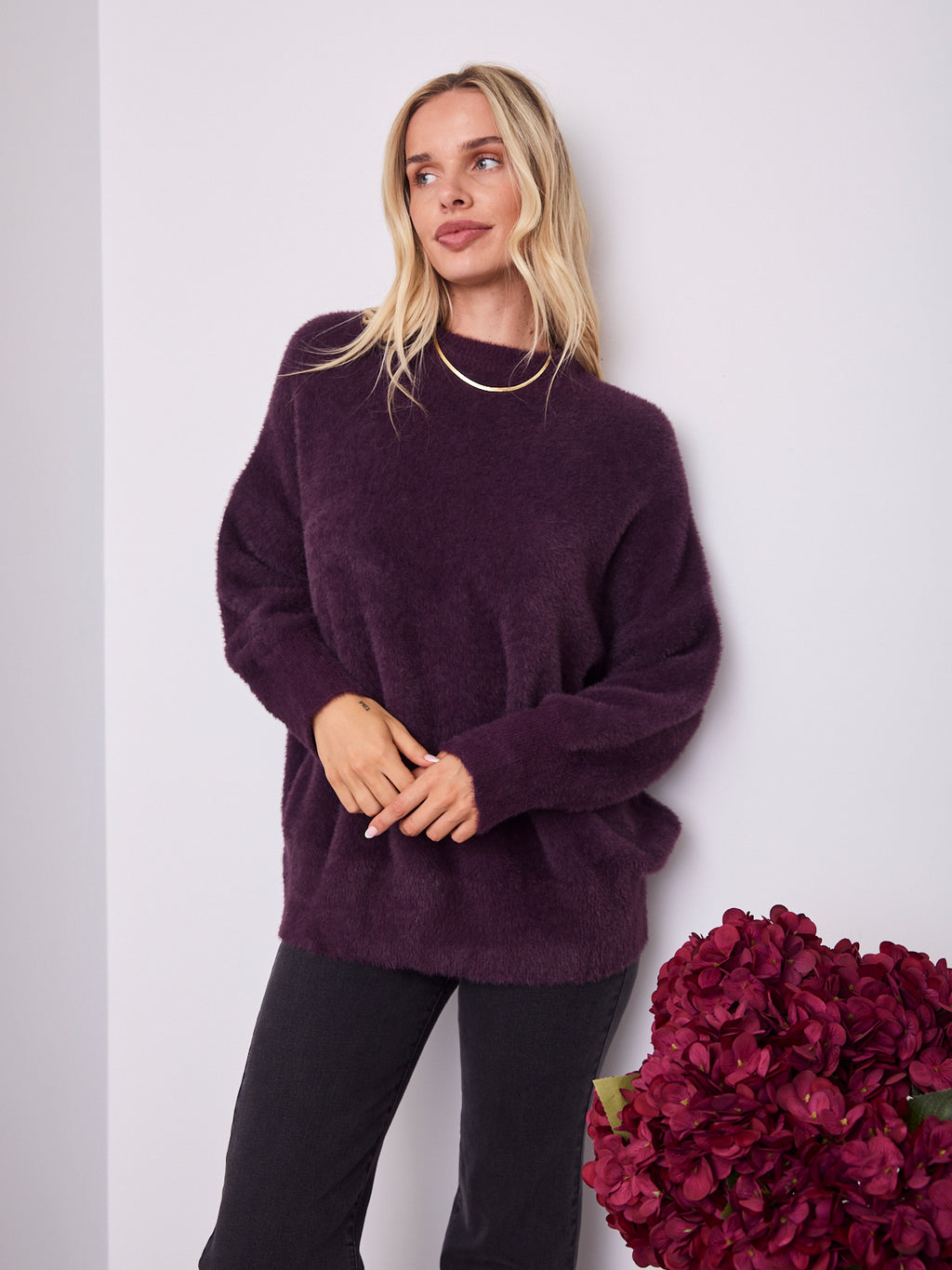REMY LONG FLUFFY KNIT - DARK PLUM