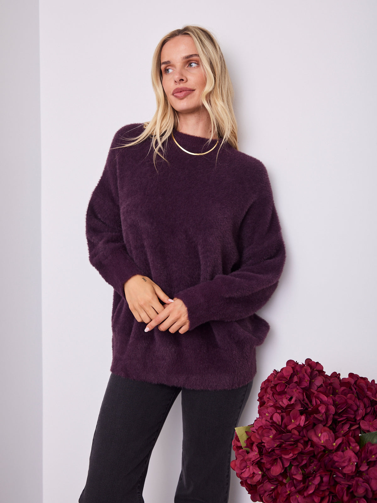 REMY LONG FLUFFY KNIT - DARK PLUM