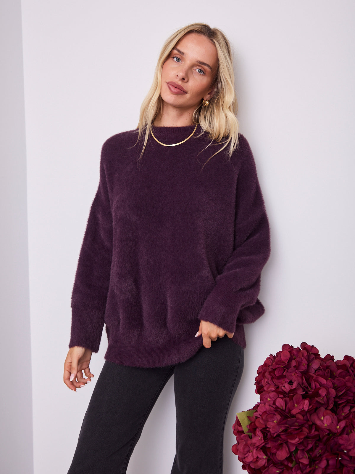 REMY LONG FLUFFY KNIT - DARK PLUM