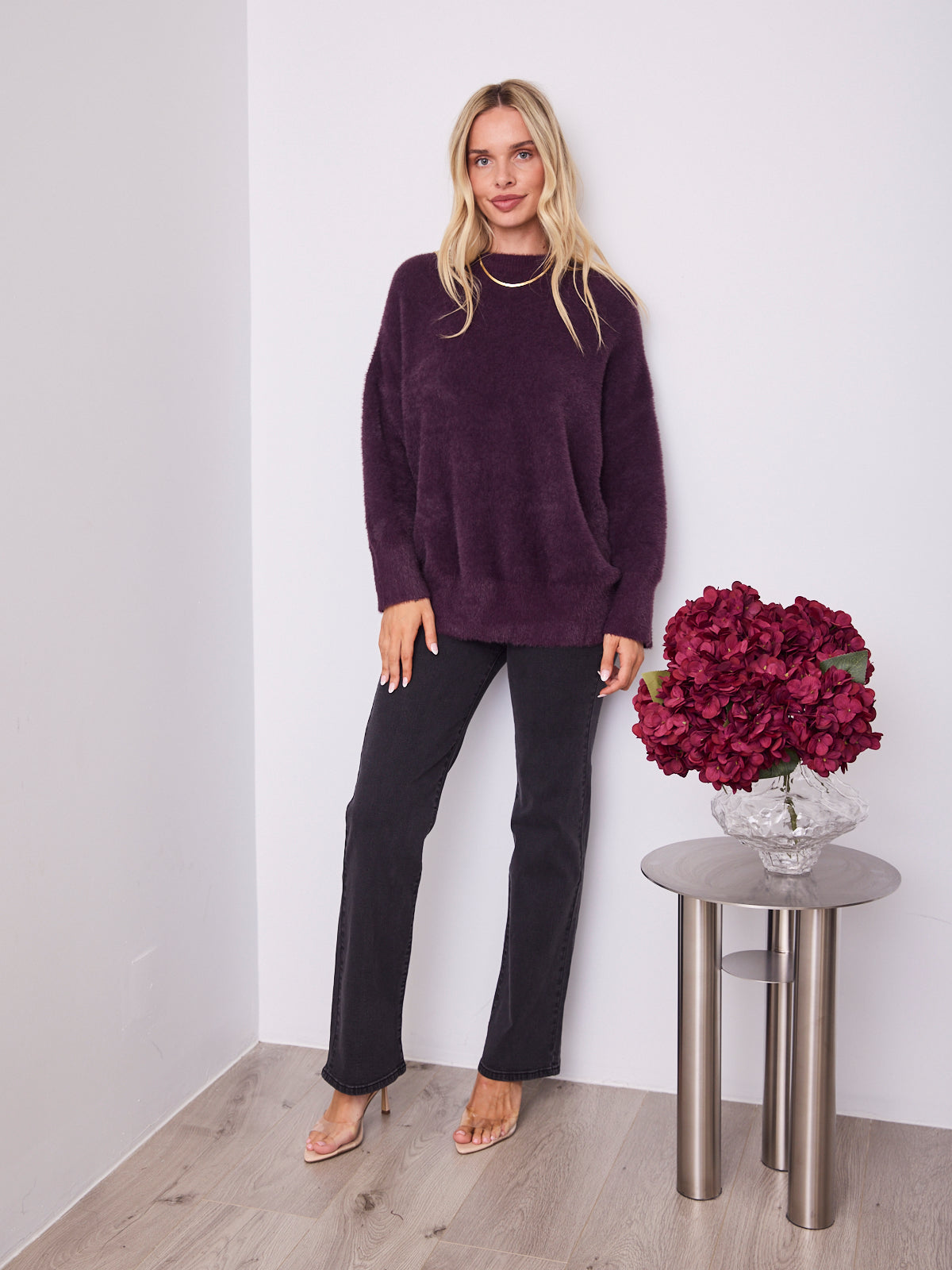 REMY LONG FLUFFY KNIT - DARK PLUM