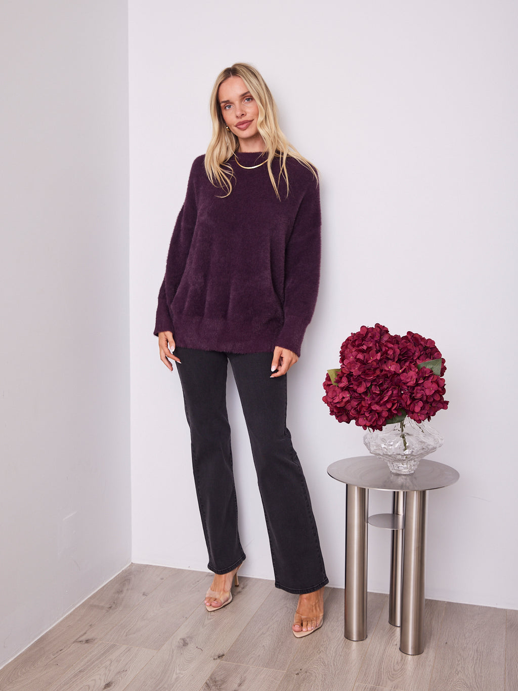 REMY LONG FLUFFY KNIT - DARK PLUM